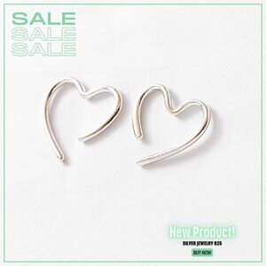 Silver Heart Earrings for women with rhodium plating,